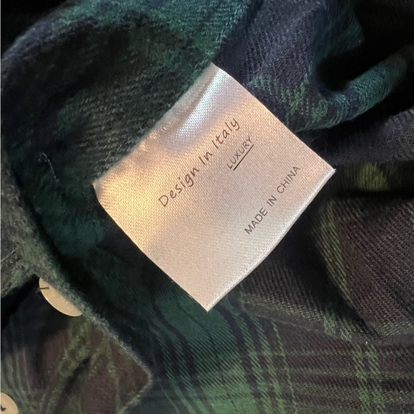 S NEW Design in Italy Flannel Shirt Mens Green Blue Plaid Pockets Long Sleeve - Picture 6 of 10